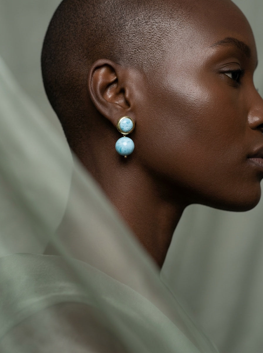 ARETES DUO GOLD LARIMAR