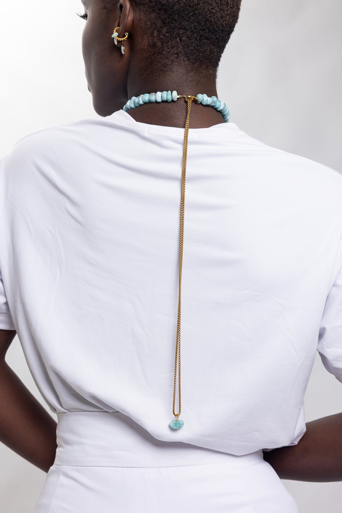 COLLAR DE LARIMAR IRREGULAR AJUSTABLE 5 EN 1