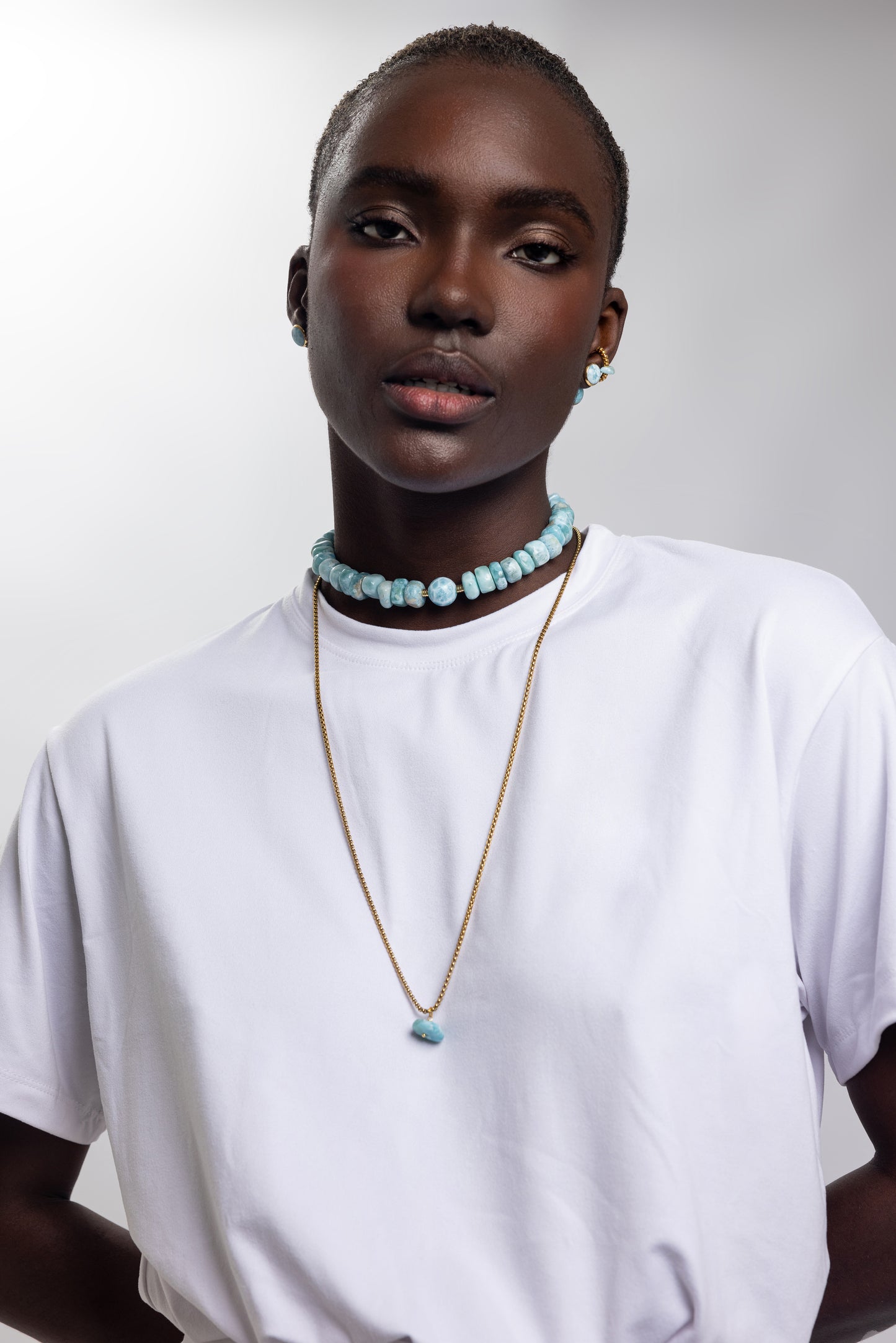 COLLAR DE LARIMAR IRREGULAR AJUSTABLE 5 EN 1
