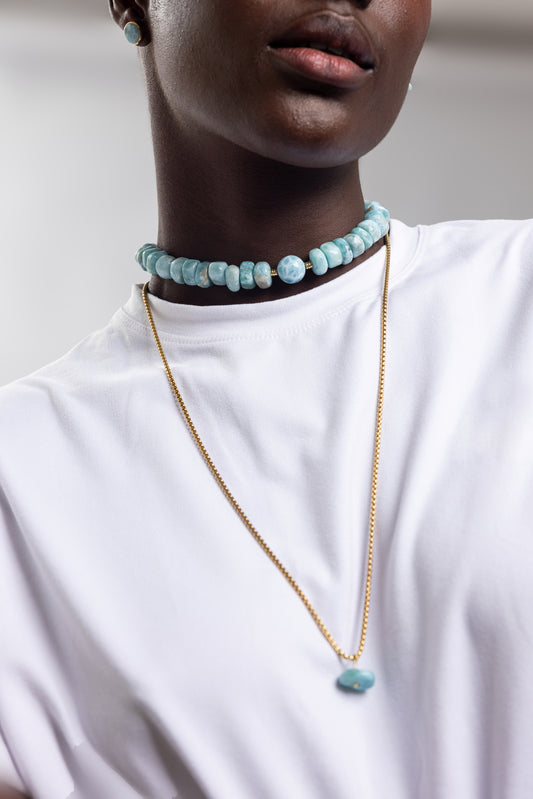 COLLAR DE LARIMAR IRREGULAR AJUSTABLE 5 EN 1