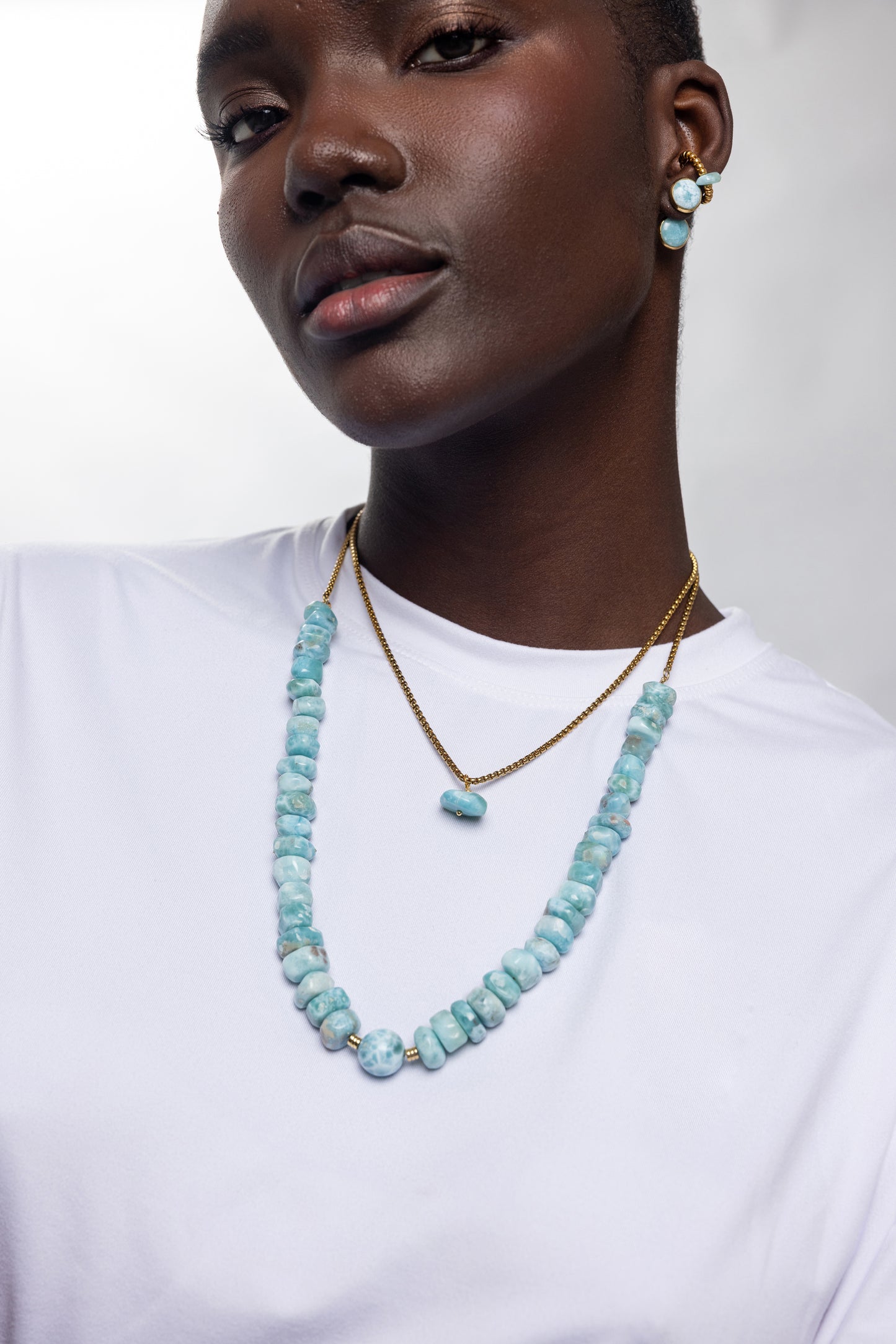 COLLAR DE LARIMAR IRREGULAR AJUSTABLE 5 EN 1