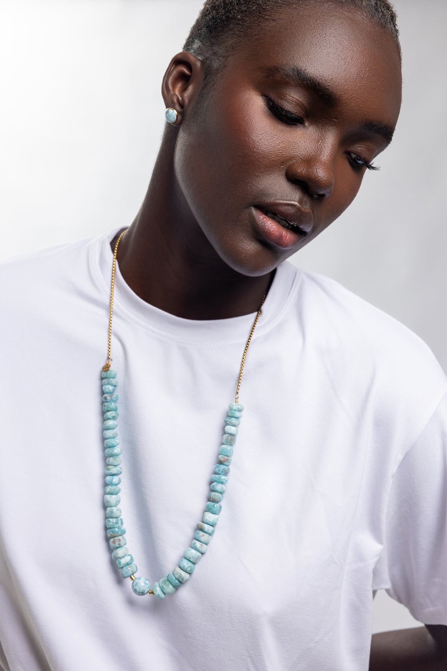 COLLAR DE LARIMAR IRREGULAR AJUSTABLE 5 EN 1