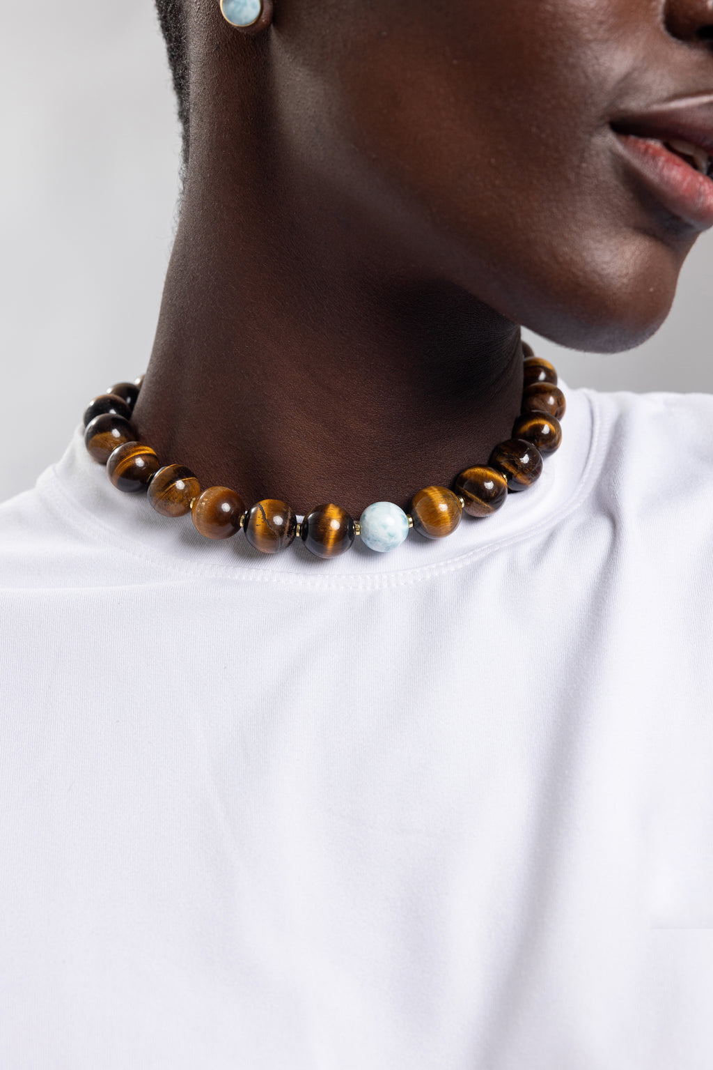 COLLAR DE OJO DE TIGRE Y LARIMAR