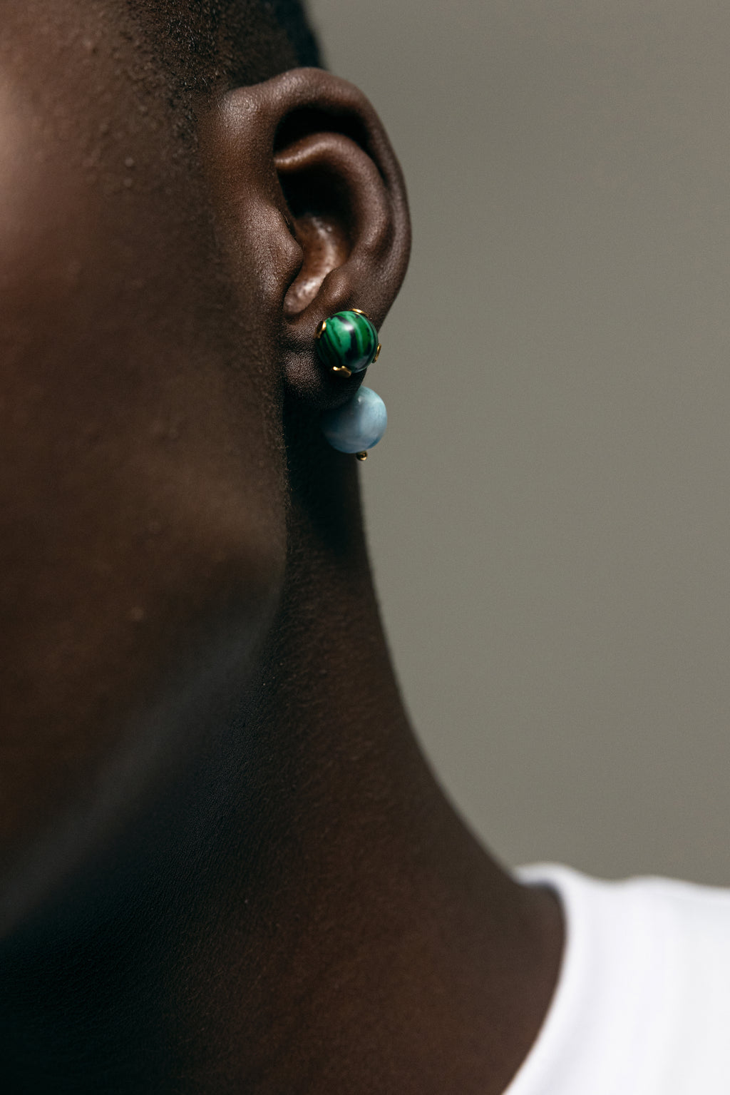 ARETES DUO EN MALAQUITA Y LARIMAR