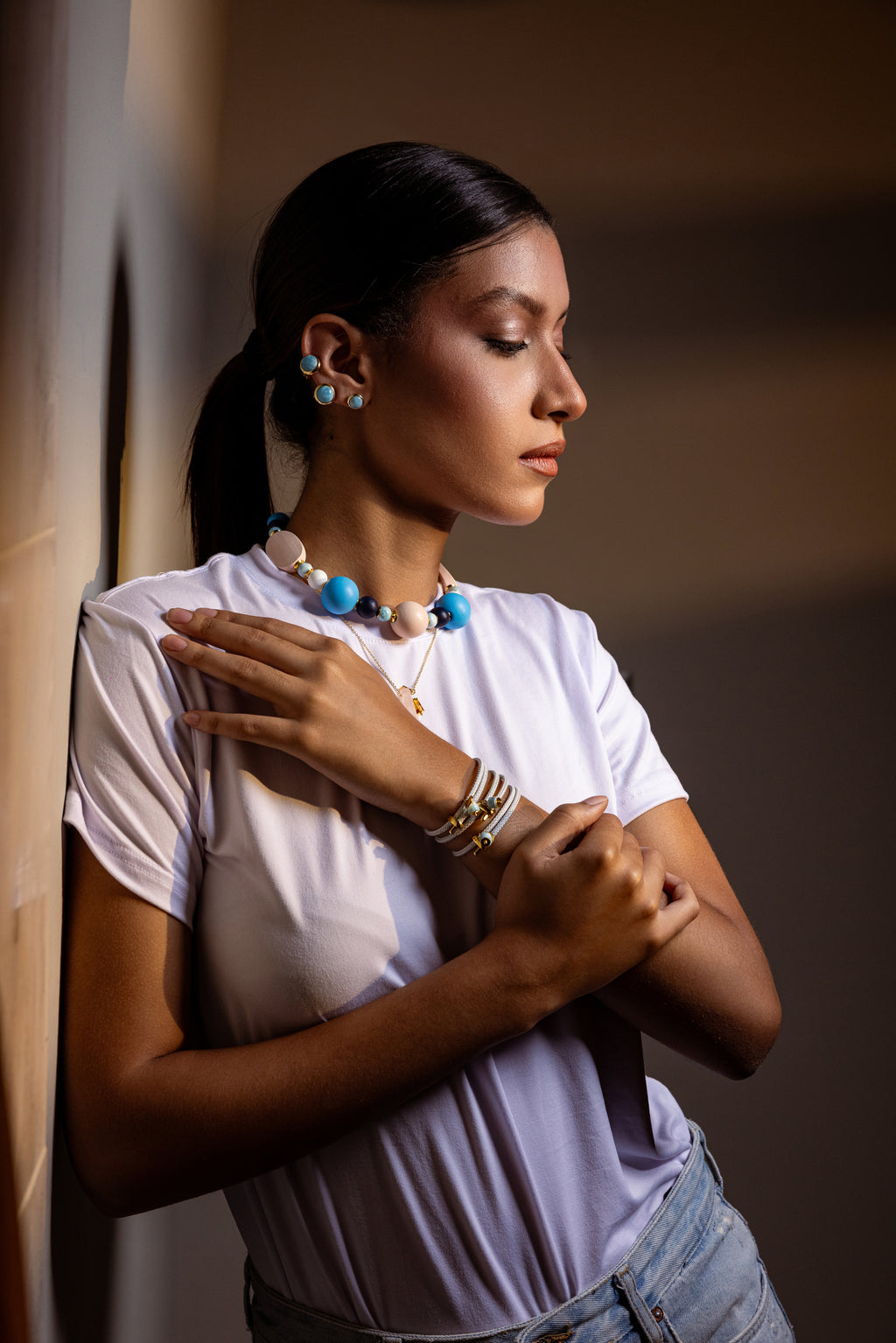 PULSERA DE ACERO Y LARIMAR