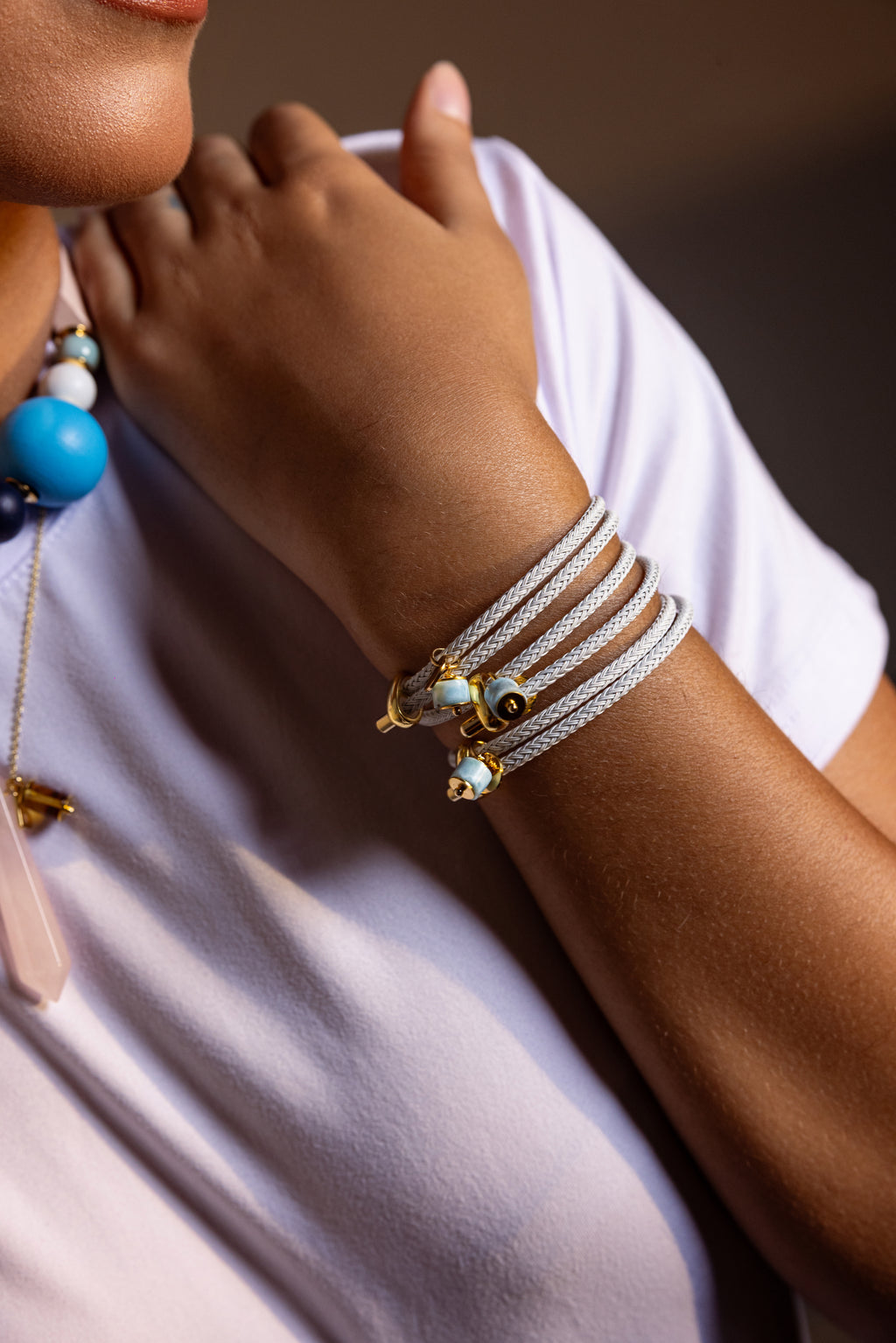 PULSERA DE ACERO Y LARIMAR
